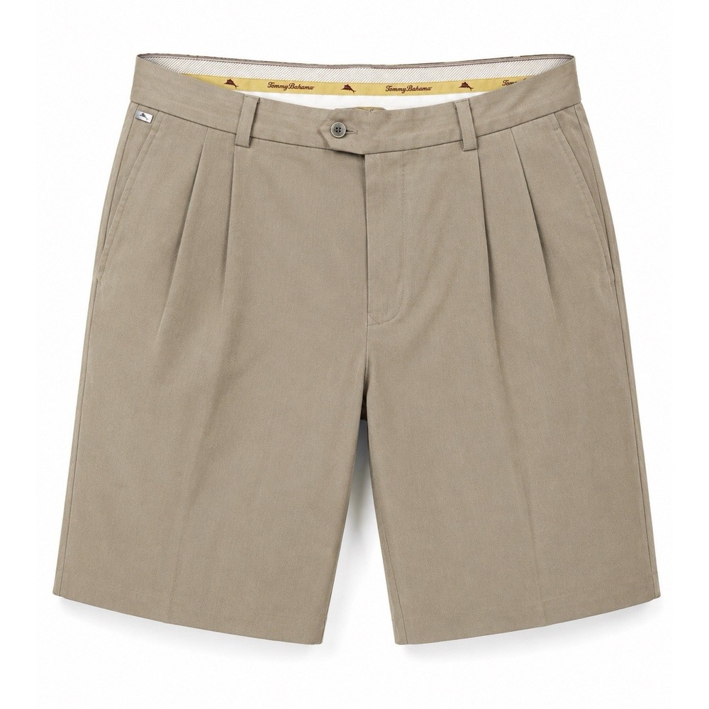 Tommy Bahama Havana Herringbone Shorts Mens 36 Beige Pleated 90% Silk